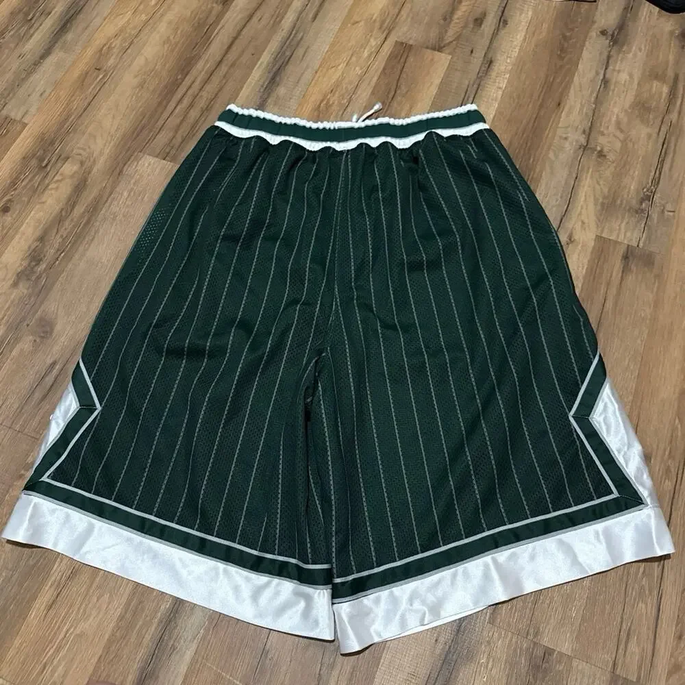 Air Jordan Wings 20th Anniversary Green Pinstripe Diamond Silky Shiny Y2K Shorts